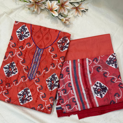 Rust Aari Work Cotton Suit Set