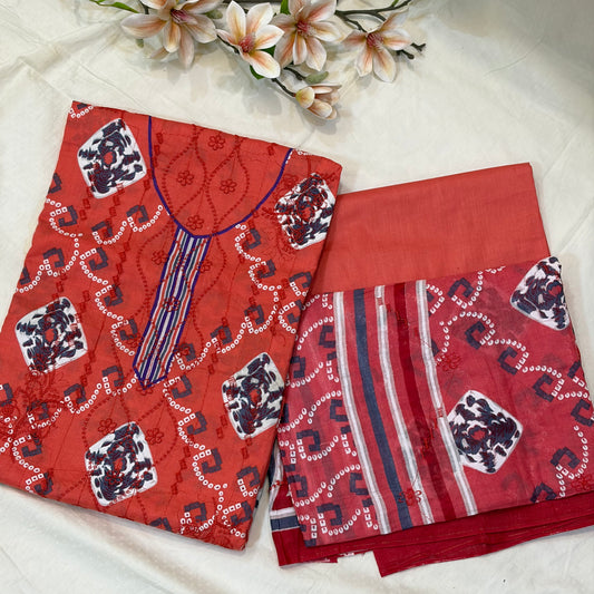 Rust Aari Work Cotton Suit Set