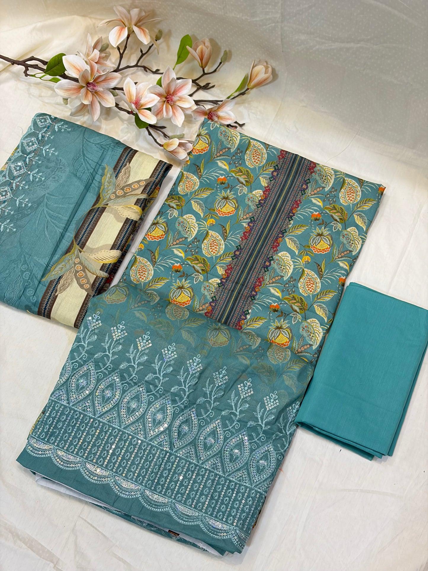 Green Pakistani Style Cotton Suit Set