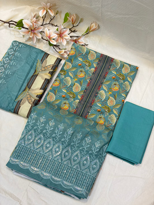 Green Pakistani Style Cotton Suit Set