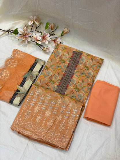 Peach Pakistani Style Cotton Suit Set