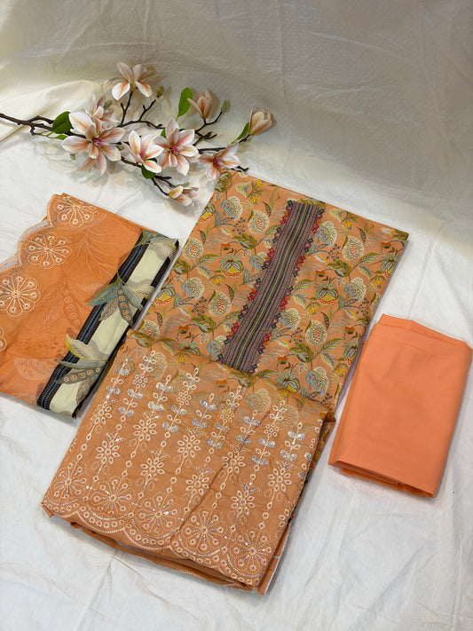 Peach Pakistani Style Cotton Suit Set