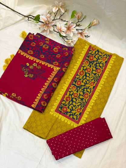 Maroon & Mustard Block Print Cotton Suit Set