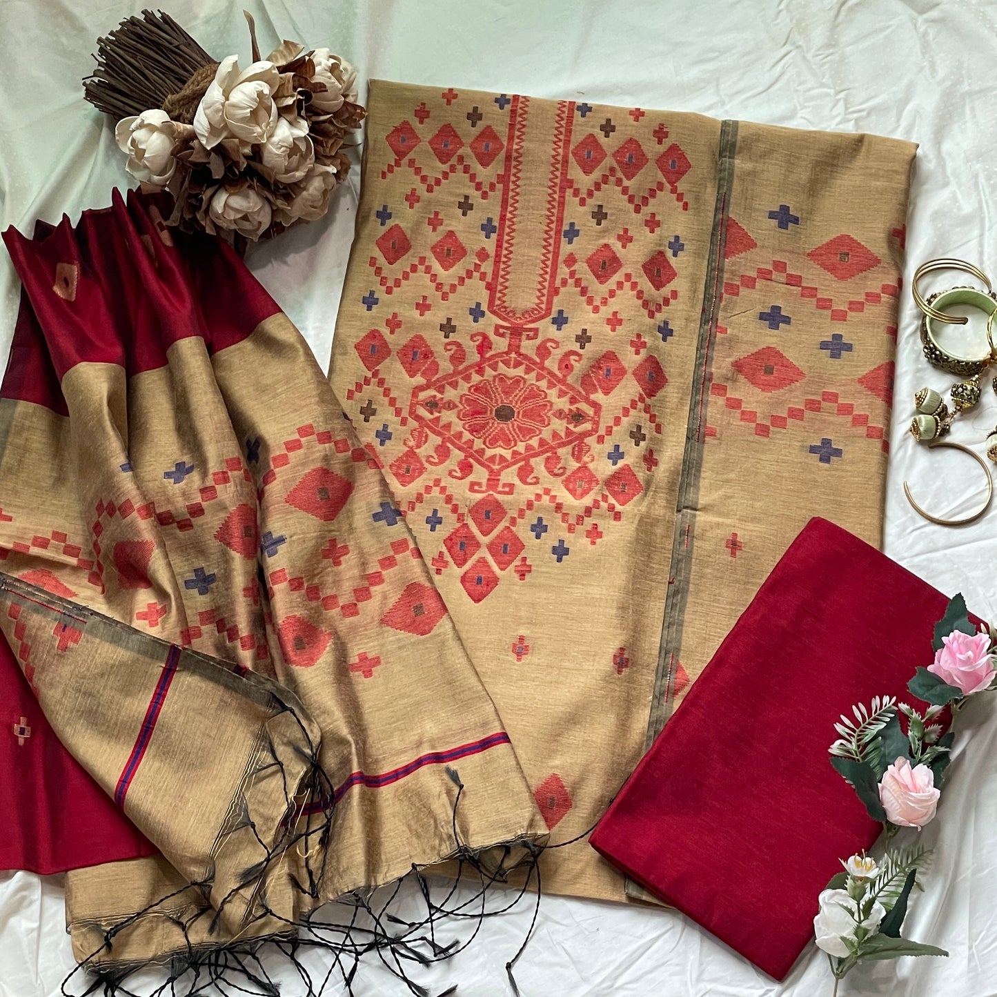 Beige Signature Cotton Silk Suit