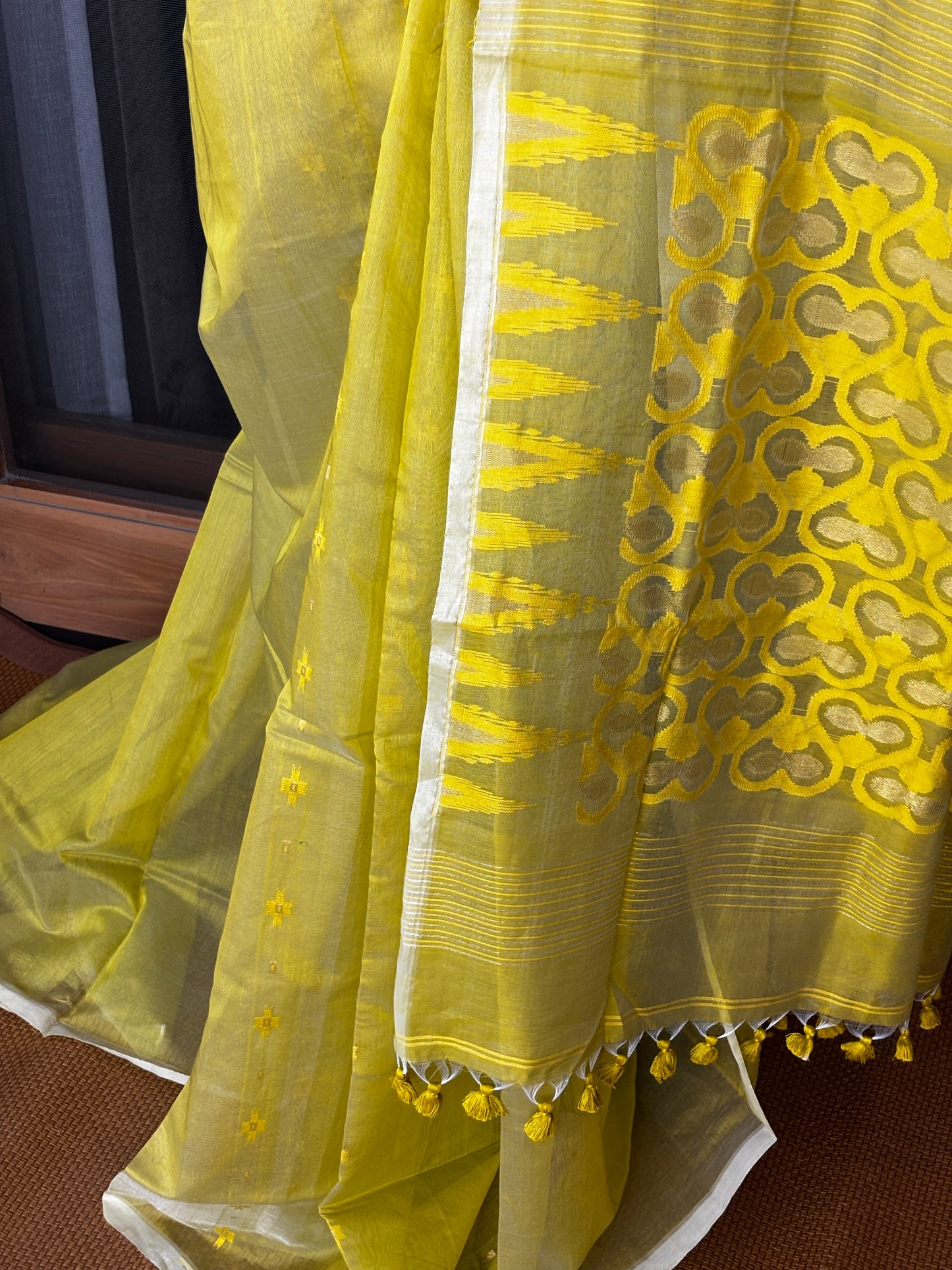 Mustard Lime Cotton Silk Saree