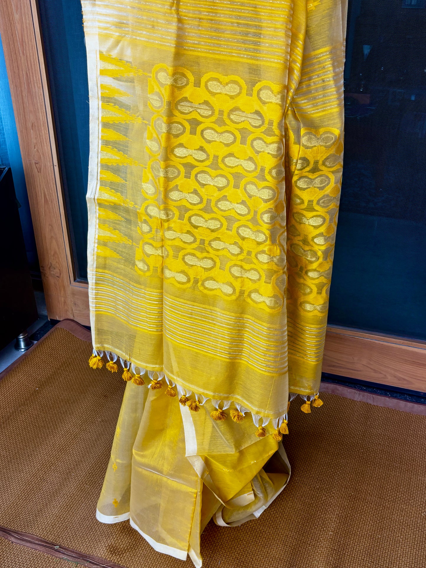 Yellow Cotton Silk Saree