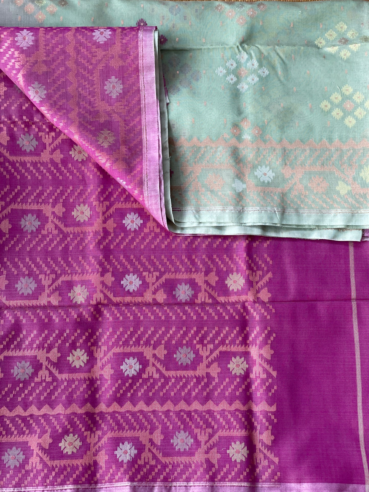 Pastel Pista Cotton Silk Saree With Zari Booti