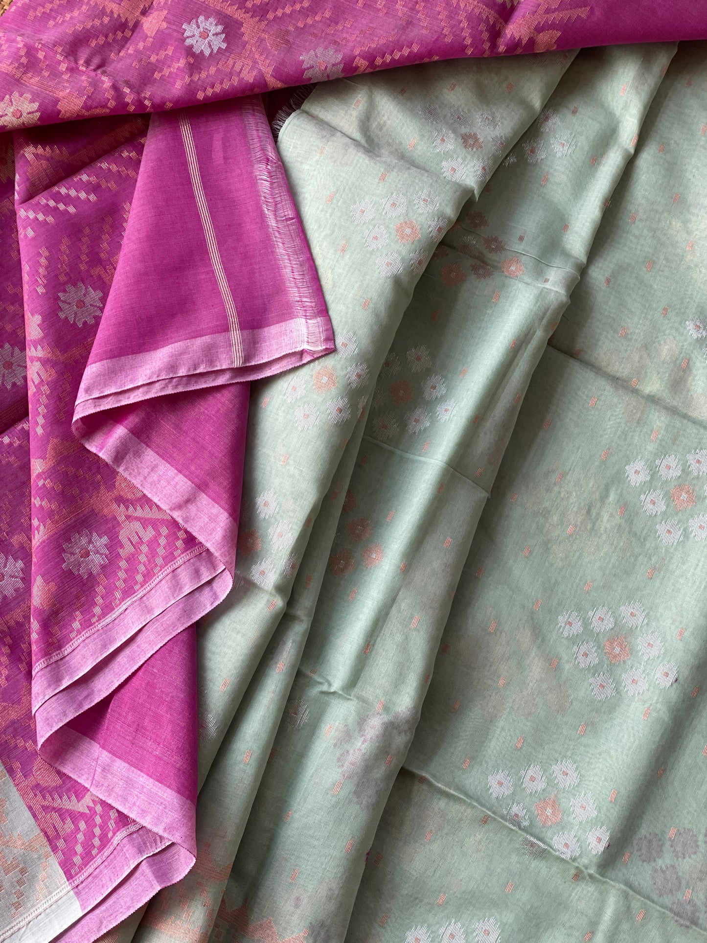 Pastel Pista Cotton Silk Saree With Zari Booti