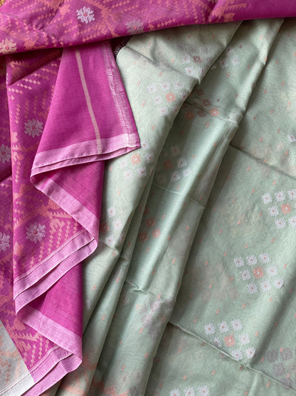 Pastel Pista Cotton Silk Saree With Zari Booti