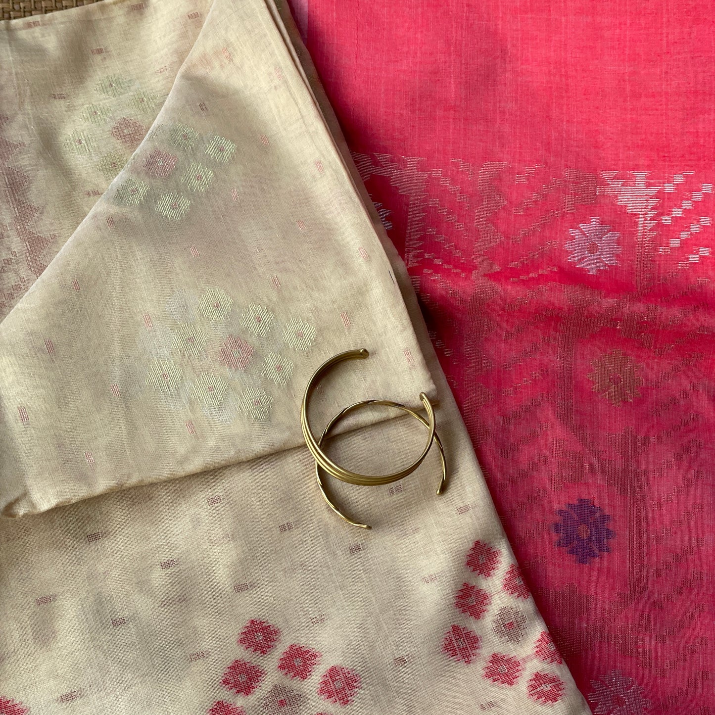 Ecru Beige Cotton Silk Saree With Zari Booti
