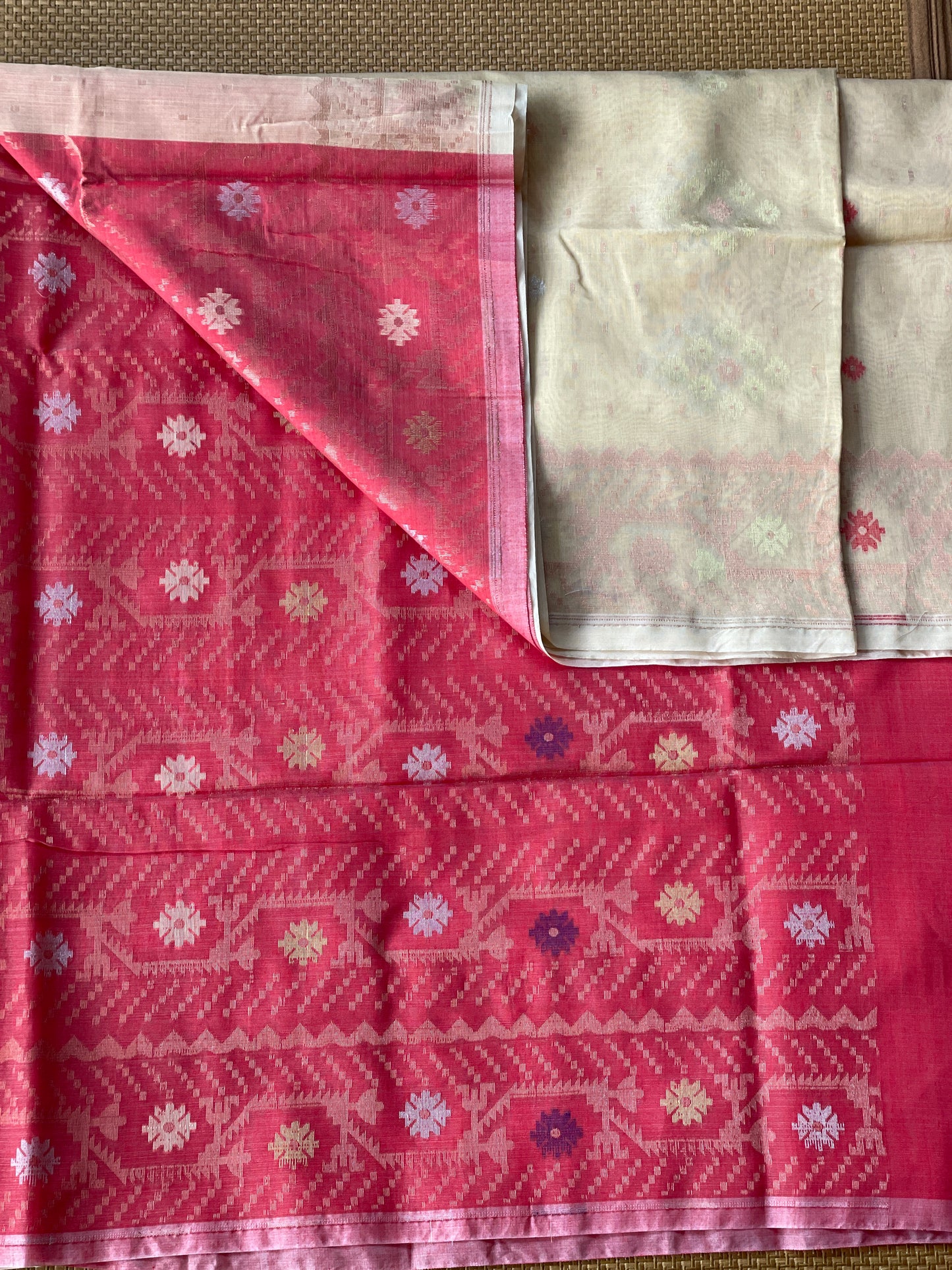 Ecru Beige Cotton Silk Saree With Zari Booti