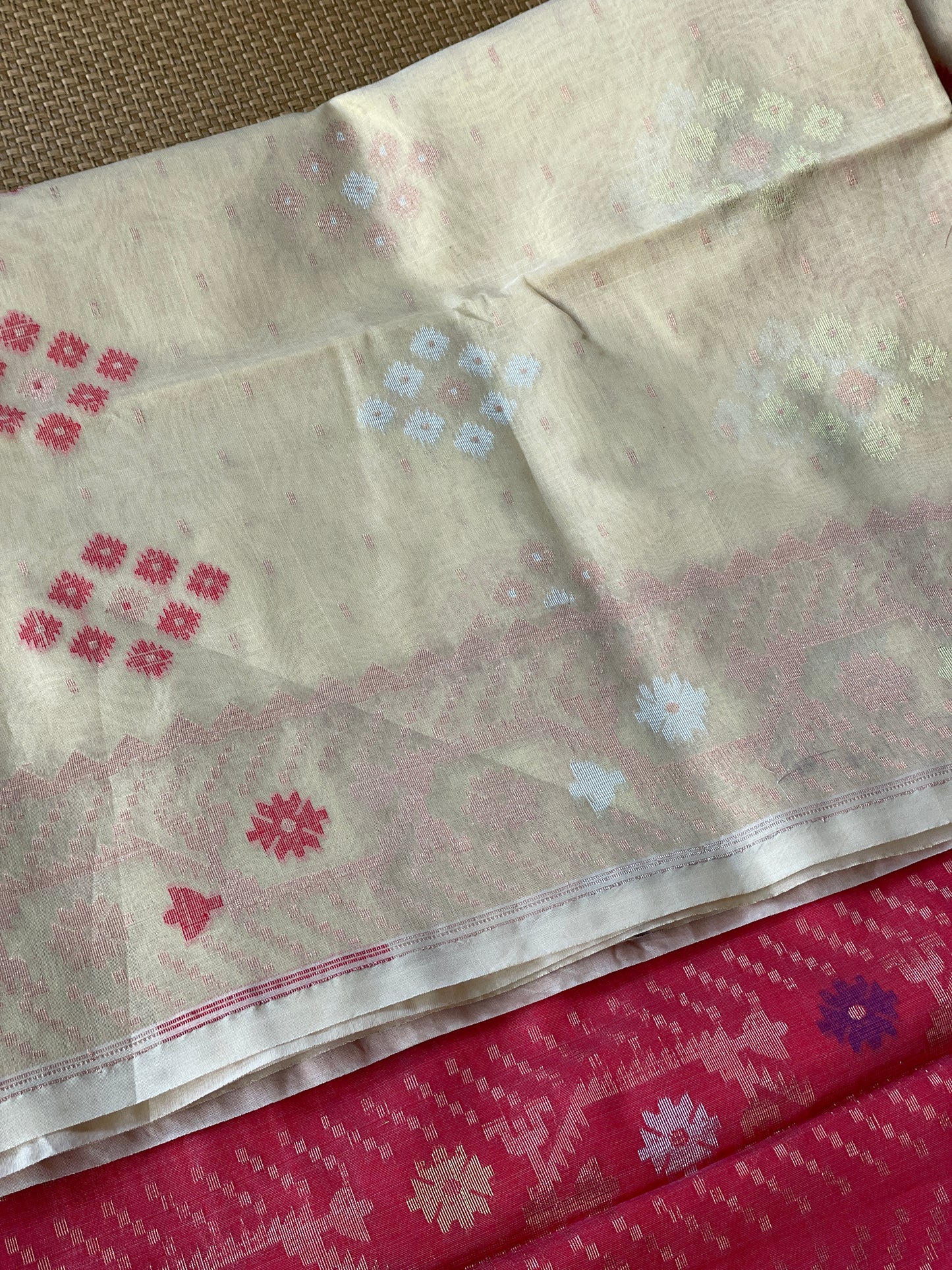 Ecru Beige Cotton Silk Saree With Zari Booti