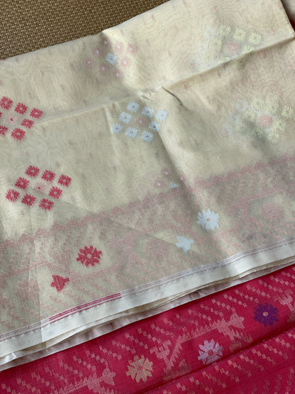 Ecru Beige Cotton Silk Saree With Zari Booti