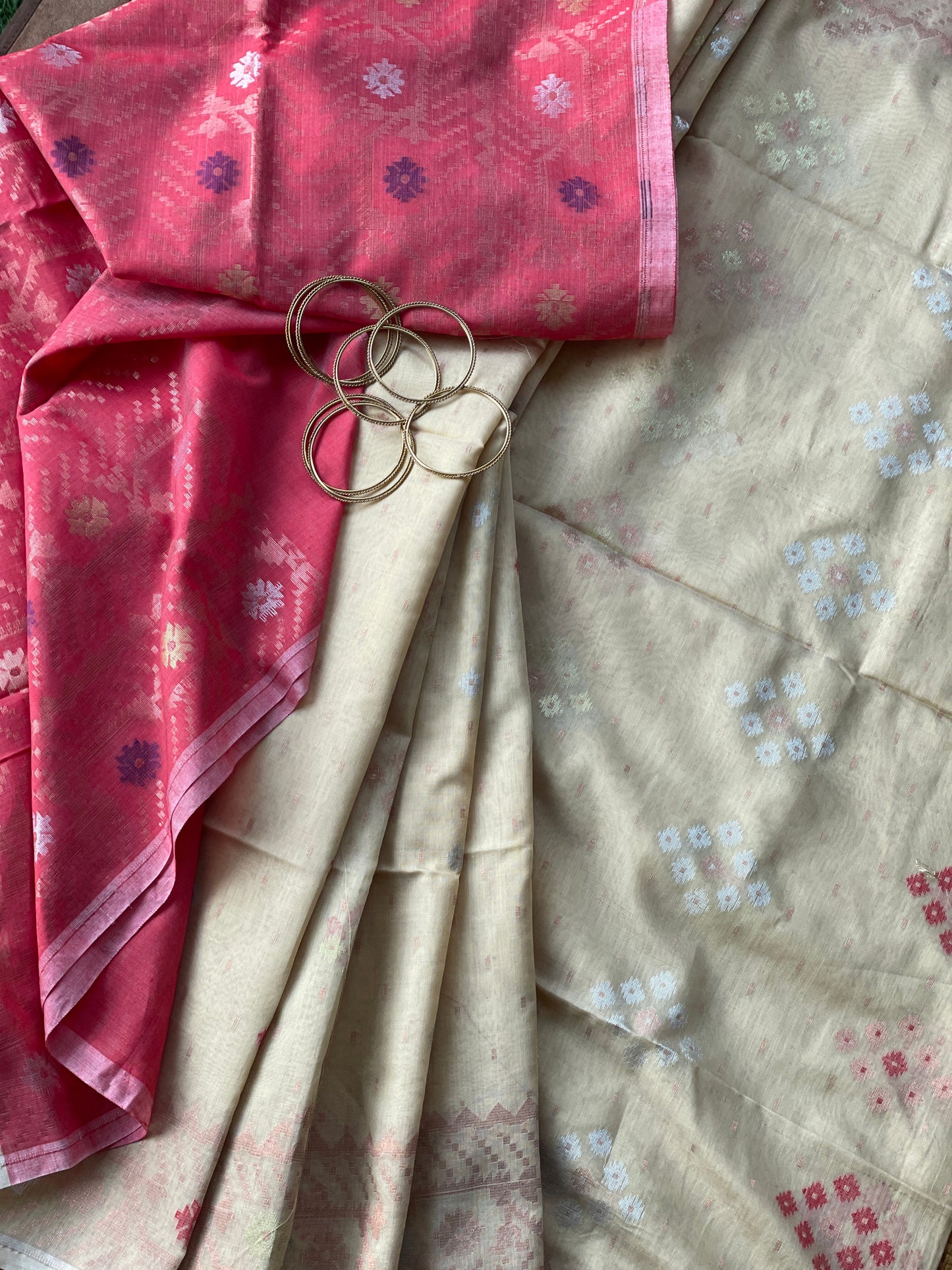 Ecru Beige Cotton Silk Saree With Zari Booti