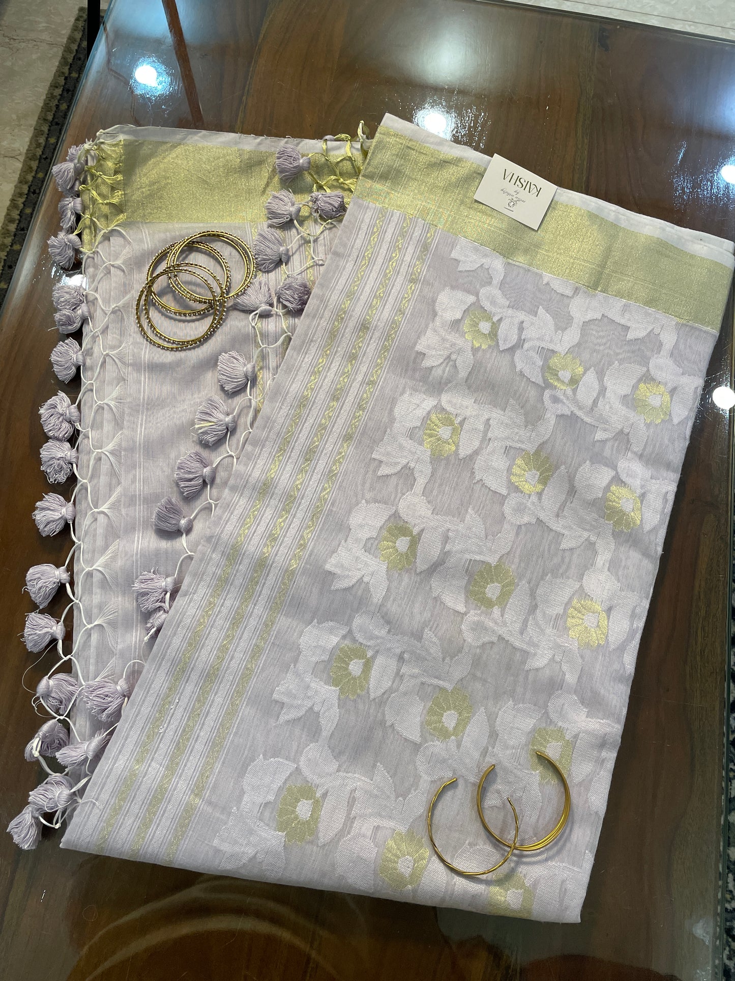 Grey Jacquard Cotton Silk Saree with Zari border