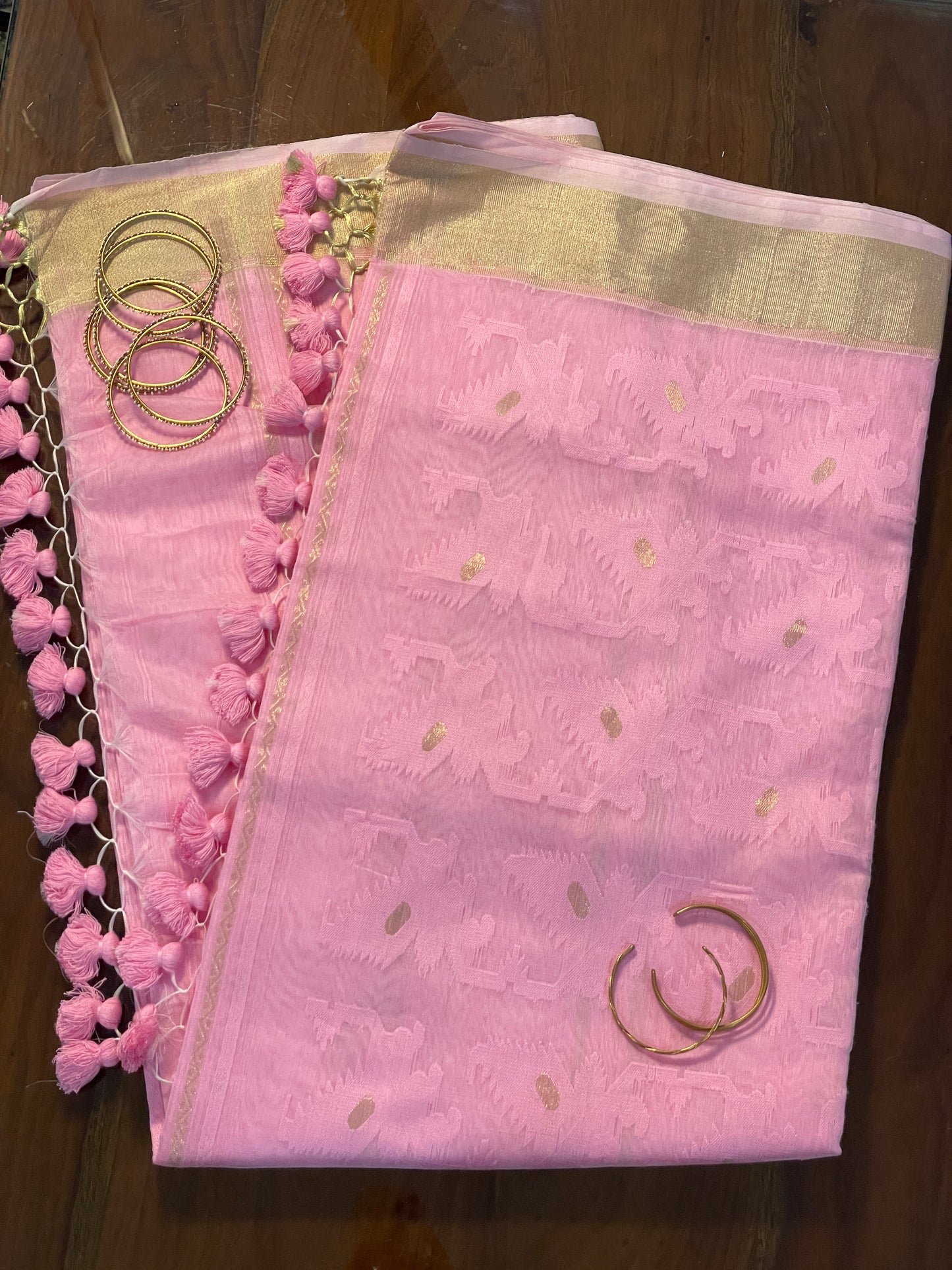 Pink Jacquard Cotton Silk Saree with Zari border