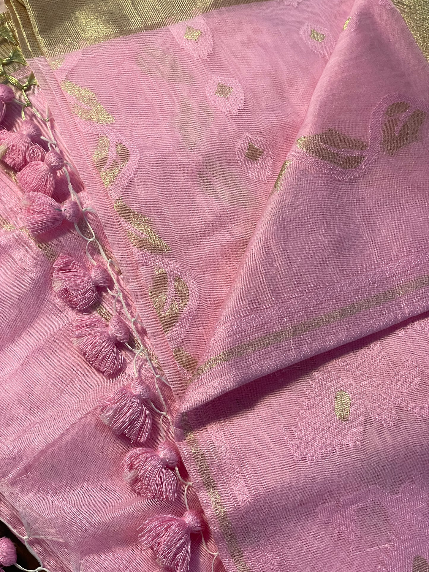 Pink Jacquard Cotton Silk Saree with Zari border