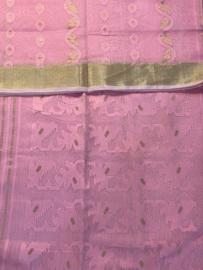 Pink Jacquard Cotton Silk Saree with Zari border