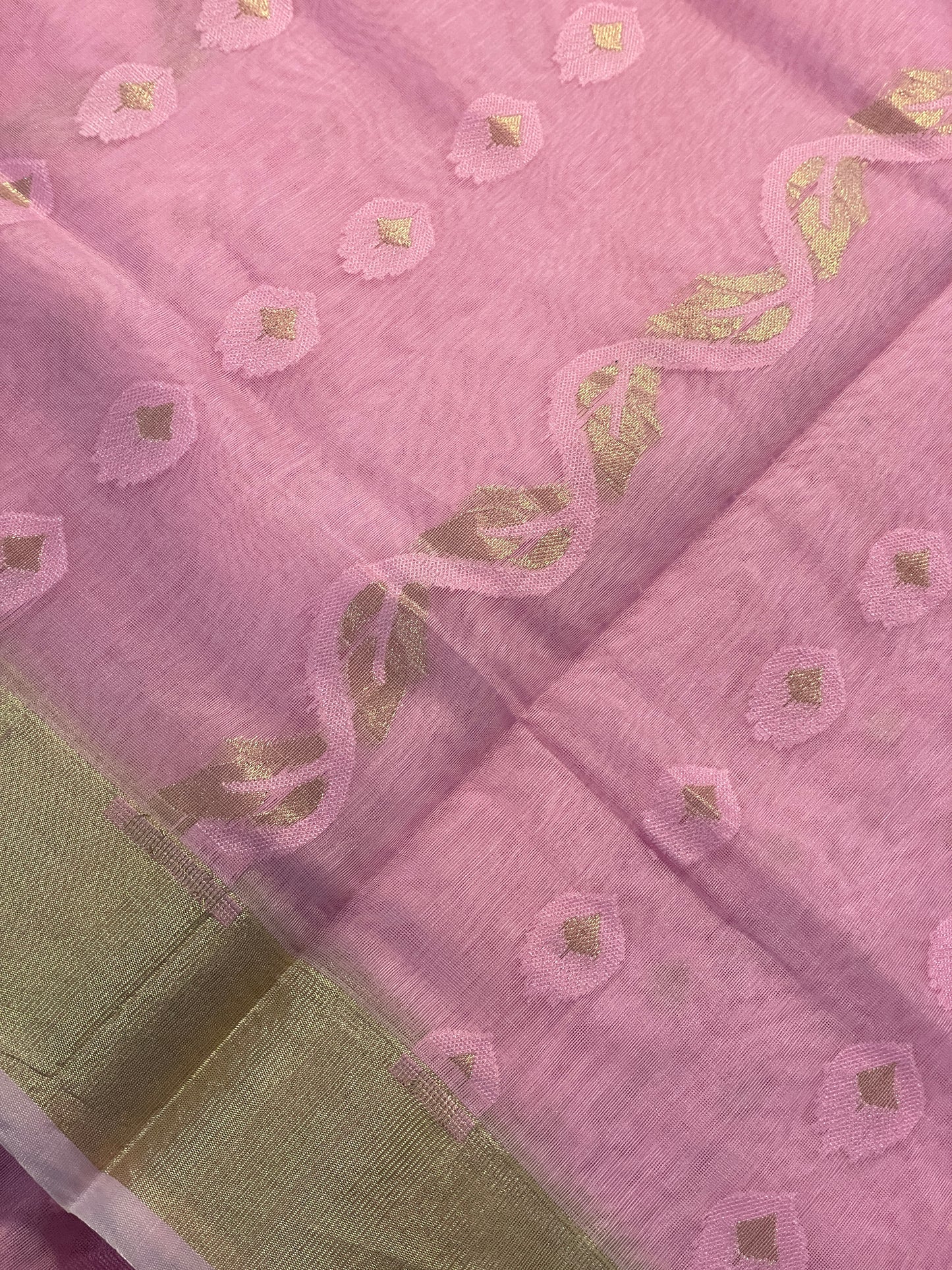 Pink Jacquard Cotton Silk Saree with Zari border