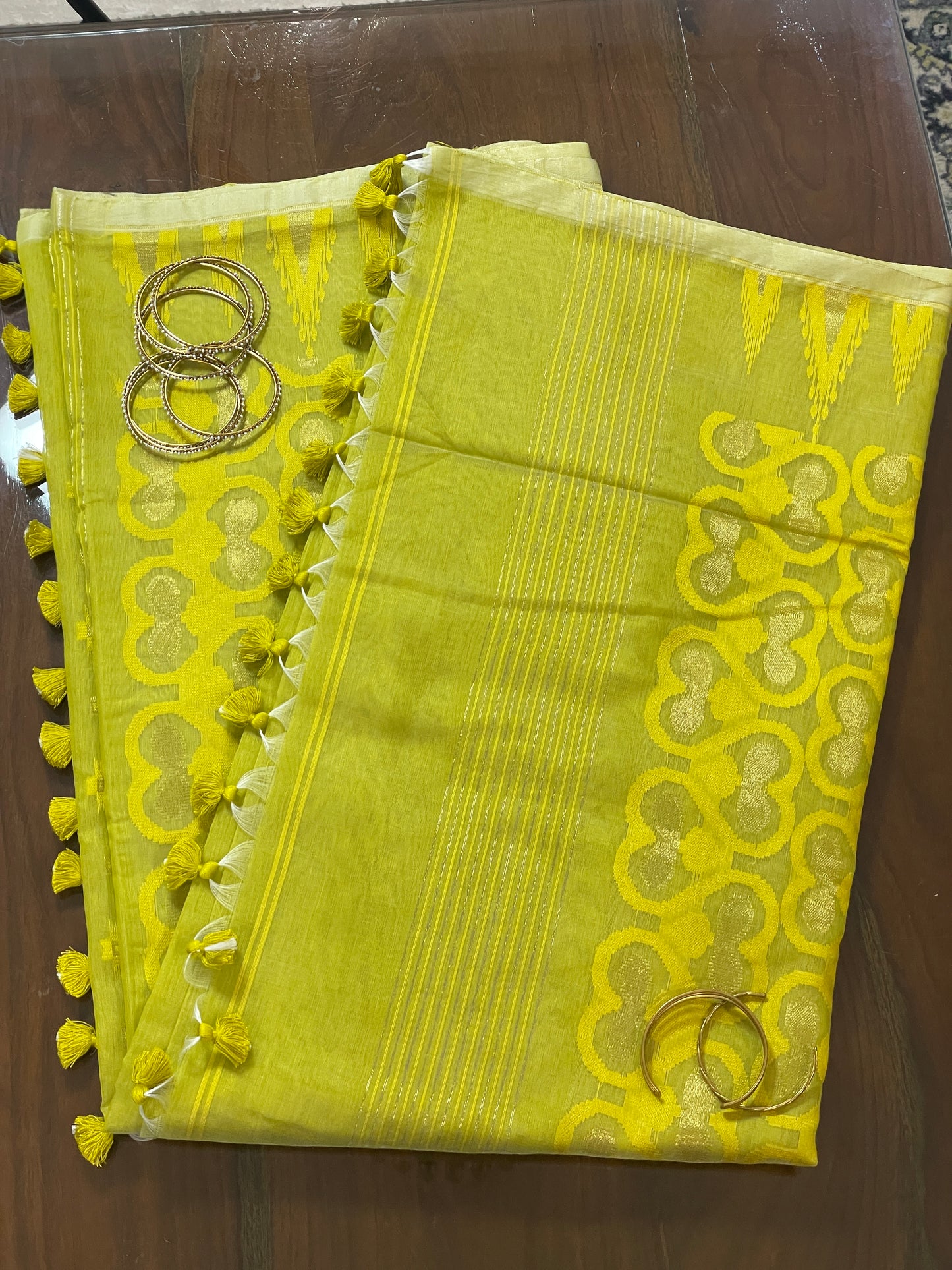 Mustard Lime Cotton Silk Saree