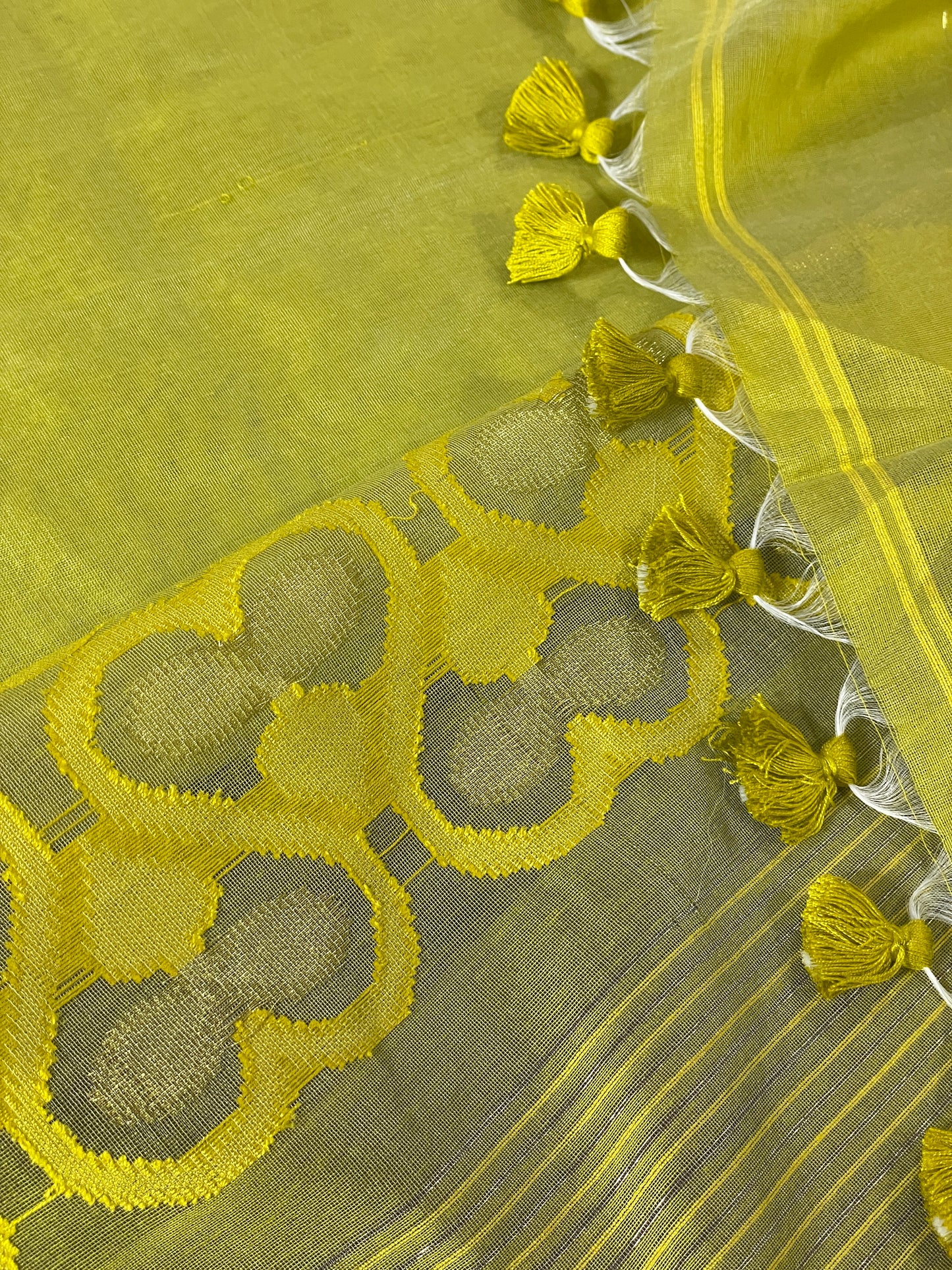 Mustard Lime Cotton Silk Saree