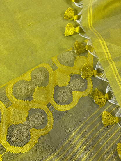 Mustard Lime Cotton Silk Saree