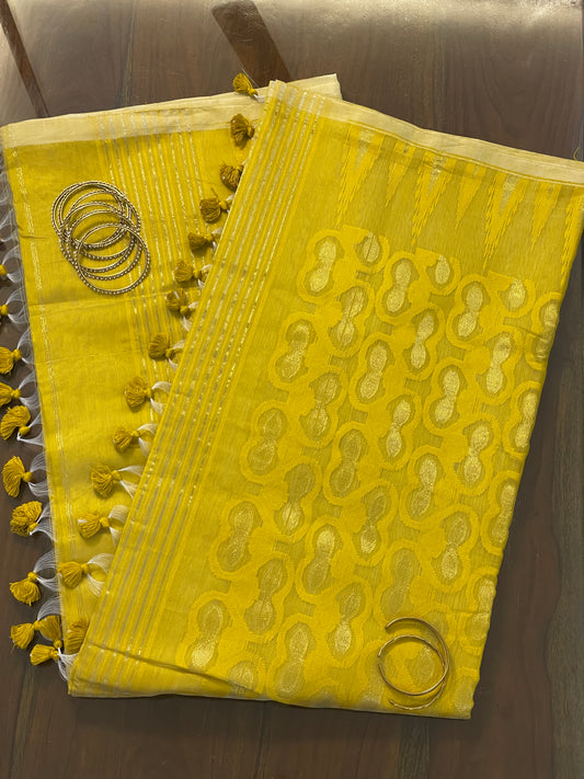 Yellow Cotton Silk Saree