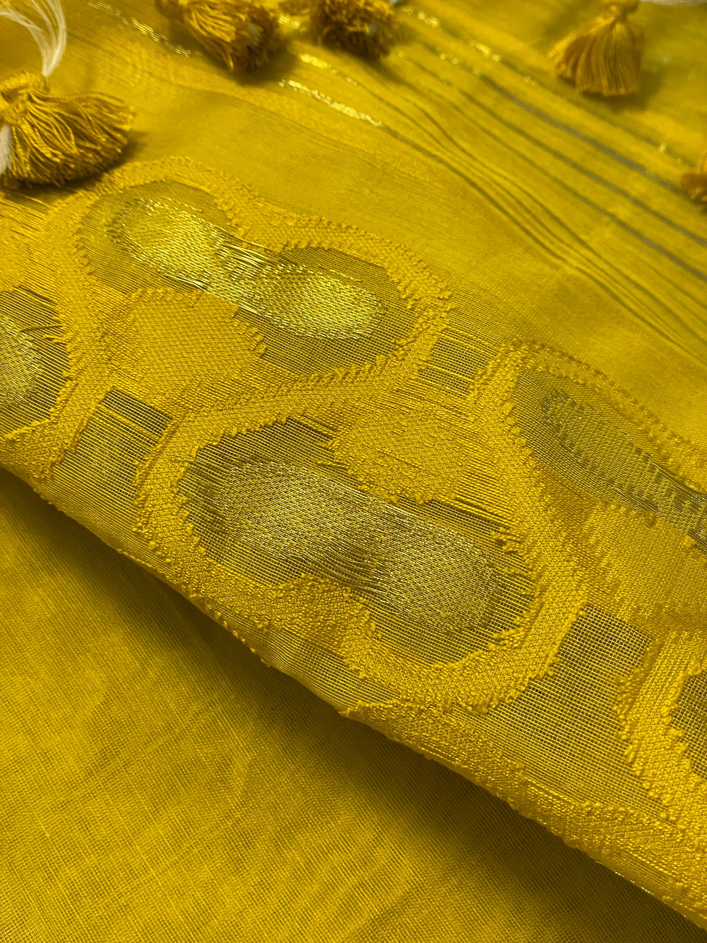 Yellow Cotton Silk Saree