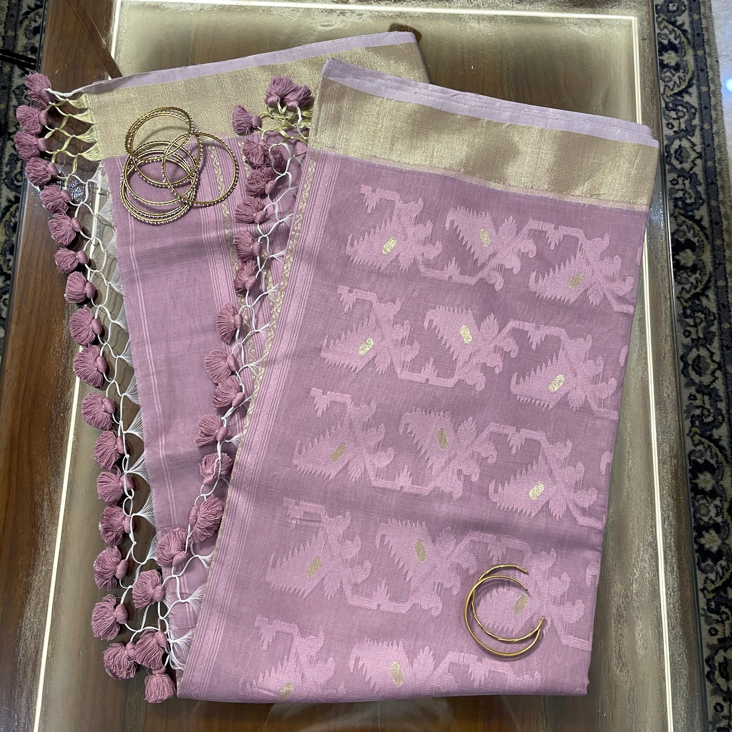 Lilac Jacquard Cotton Silk Saree with Zari border