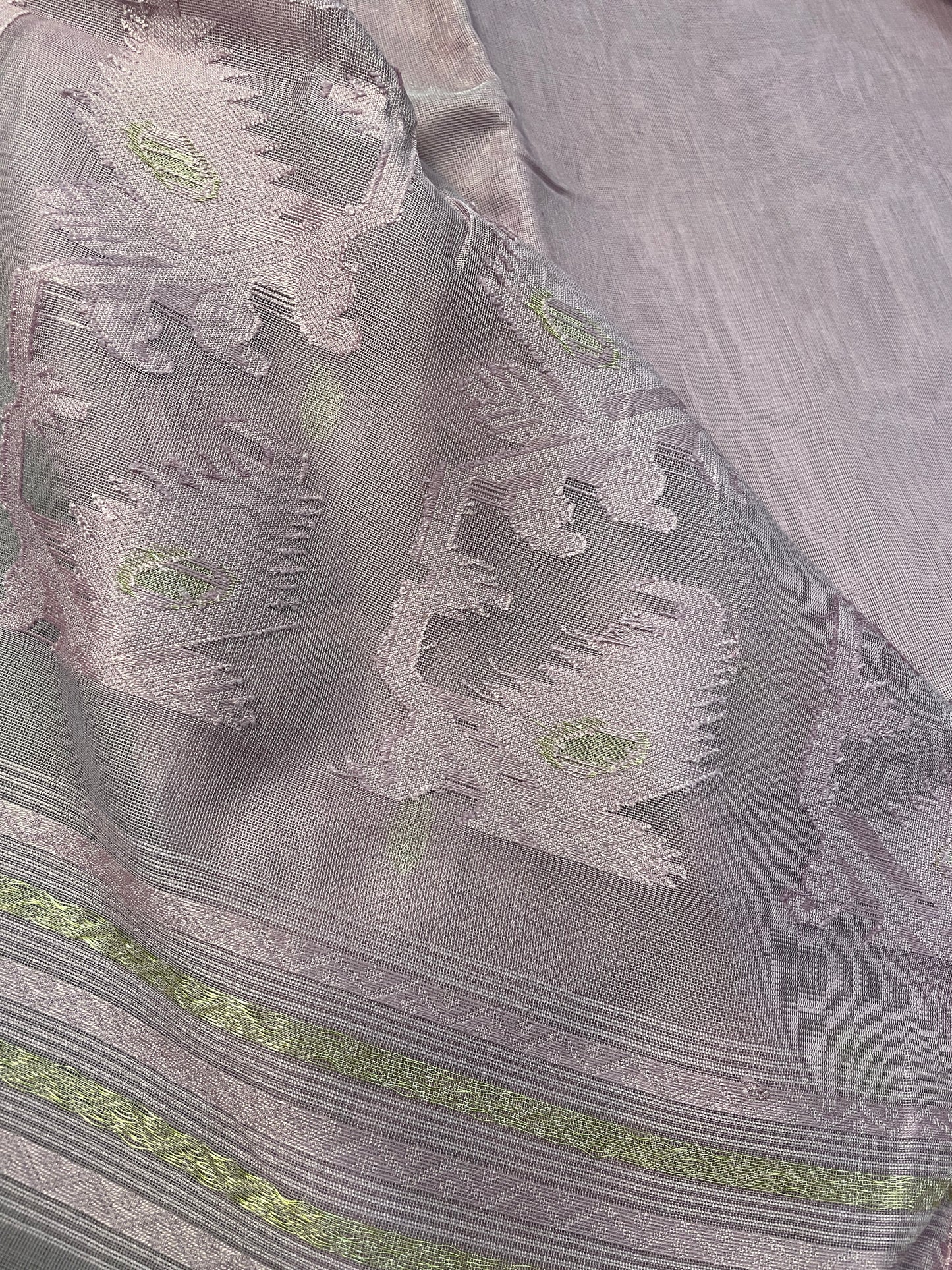 Lilac Jacquard Cotton Silk Saree with Zari border