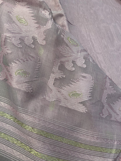 Lilac Jacquard Cotton Silk Saree with Zari border