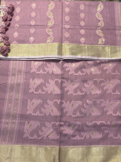 Lilac Jacquard Cotton Silk Saree with Zari border