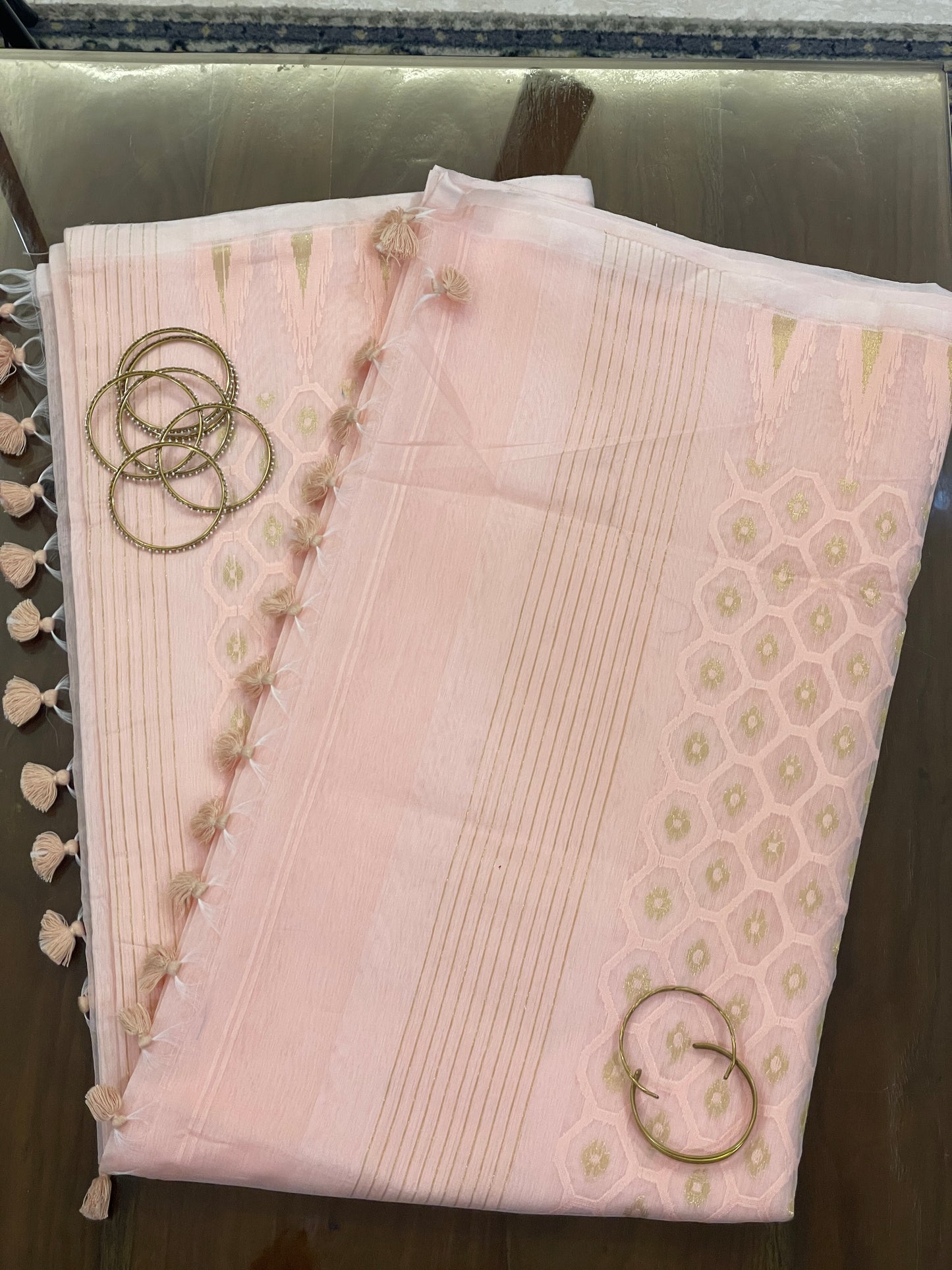 Peach Cotton Silk Saree