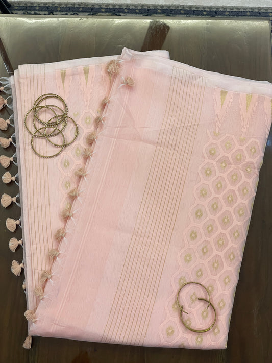 Peach Cotton Silk Saree