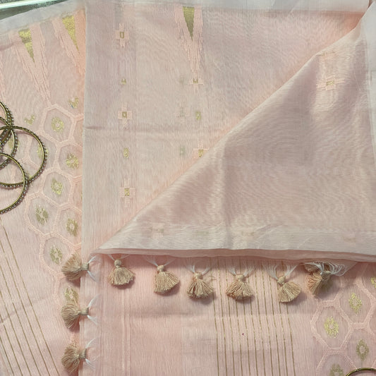 Peach Cotton Silk Saree