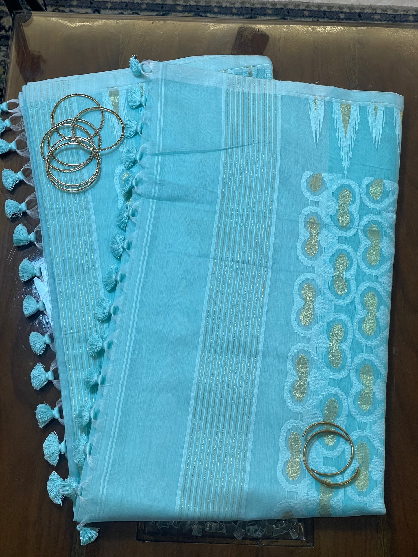 Light Blue Cotton Silk Saree