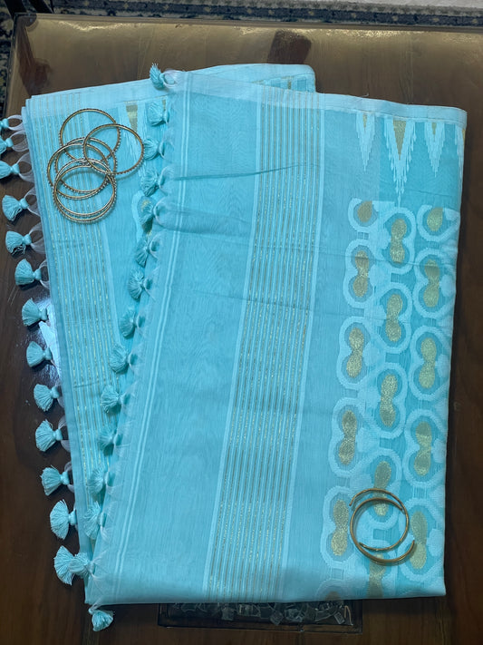 Light Blue Cotton Silk Saree