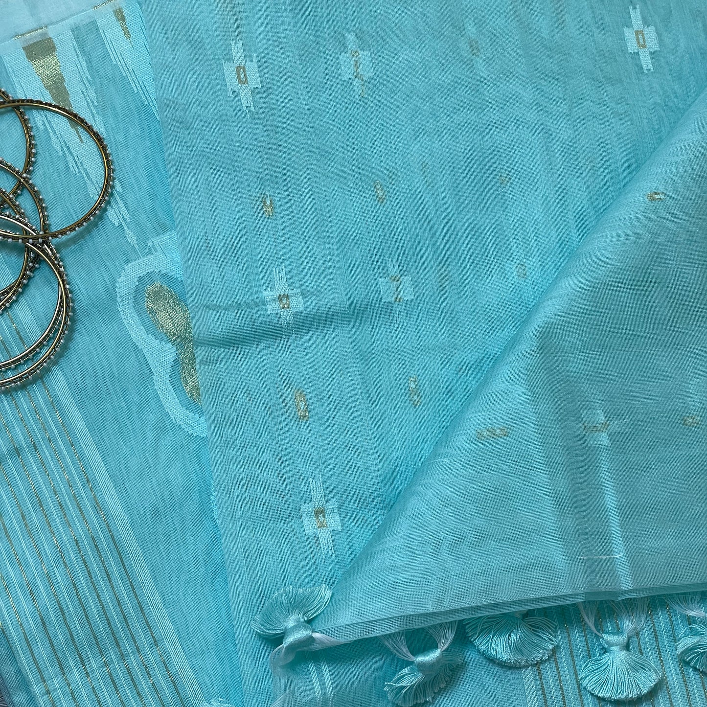 Light Blue Cotton Silk Saree
