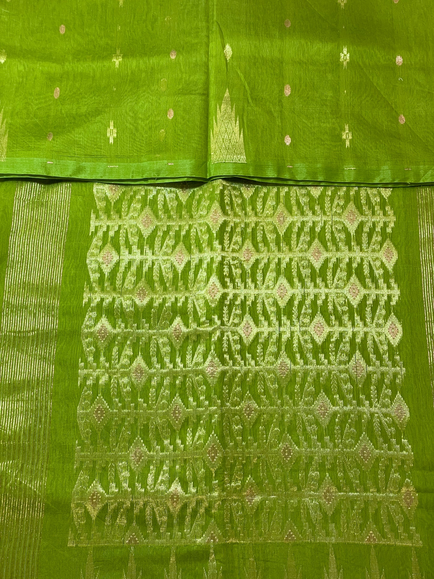 Bright Green Cotton Silk Saree With Zari Pallu