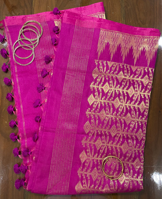 Magenta Pink Cotton Silk Saree With Zari Pallu
