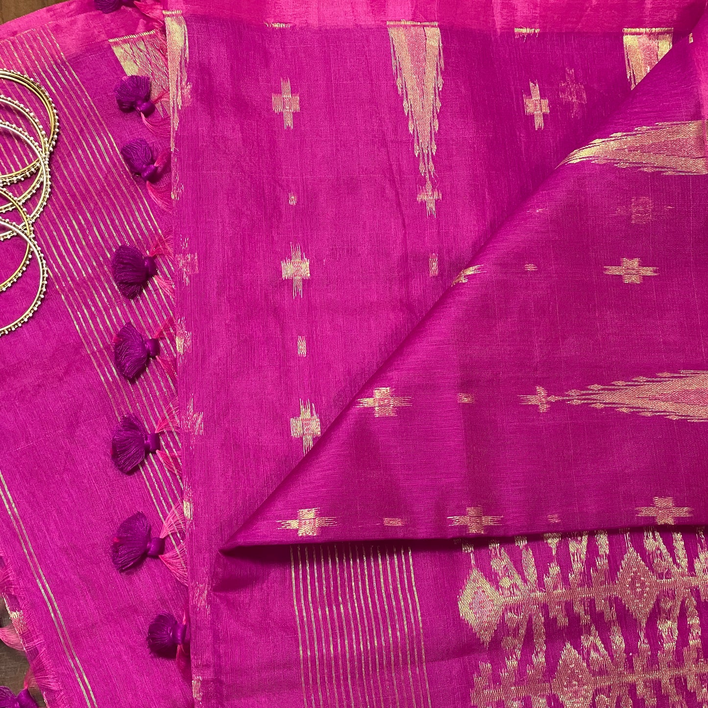 Magenta Pink Cotton Silk Saree With Zari Pallu