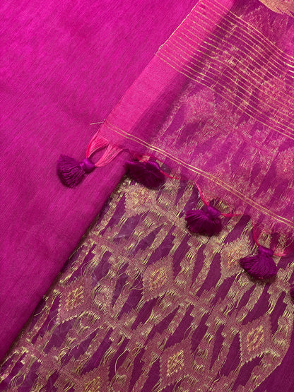 Magenta Pink Cotton Silk Saree With Zari Pallu