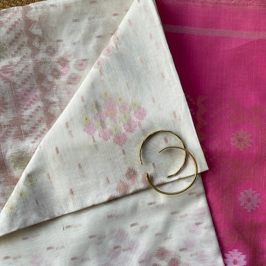 Pearl White Cotton Silk Saree With Zari Booti