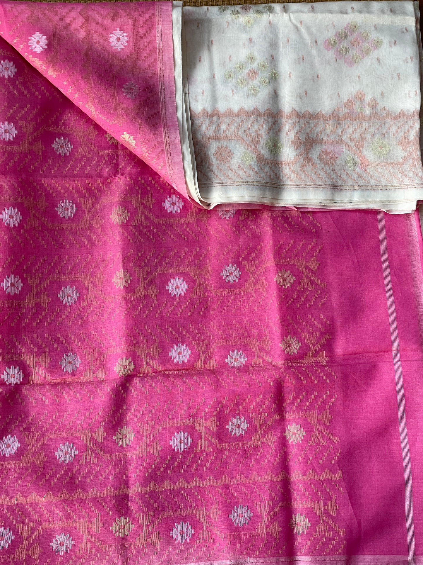 Pearl White Cotton Silk Saree With Zari Booti