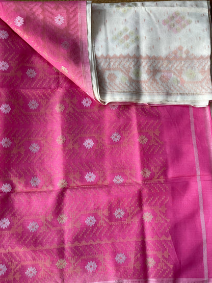 Pearl White Cotton Silk Saree With Zari Booti