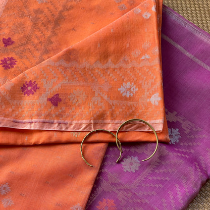 Orange Cotton Silk Saree With Zari Booti