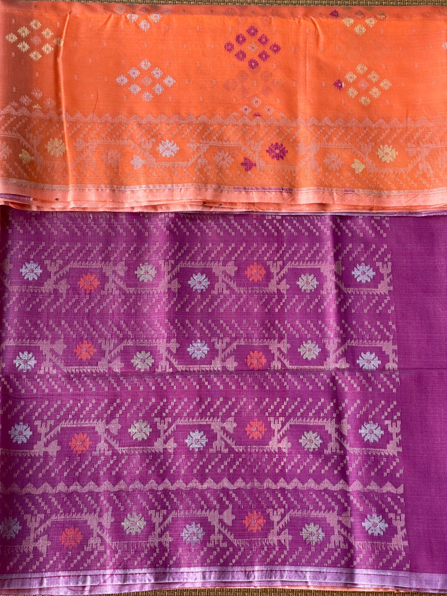 Orange Cotton Silk Saree With Zari Booti