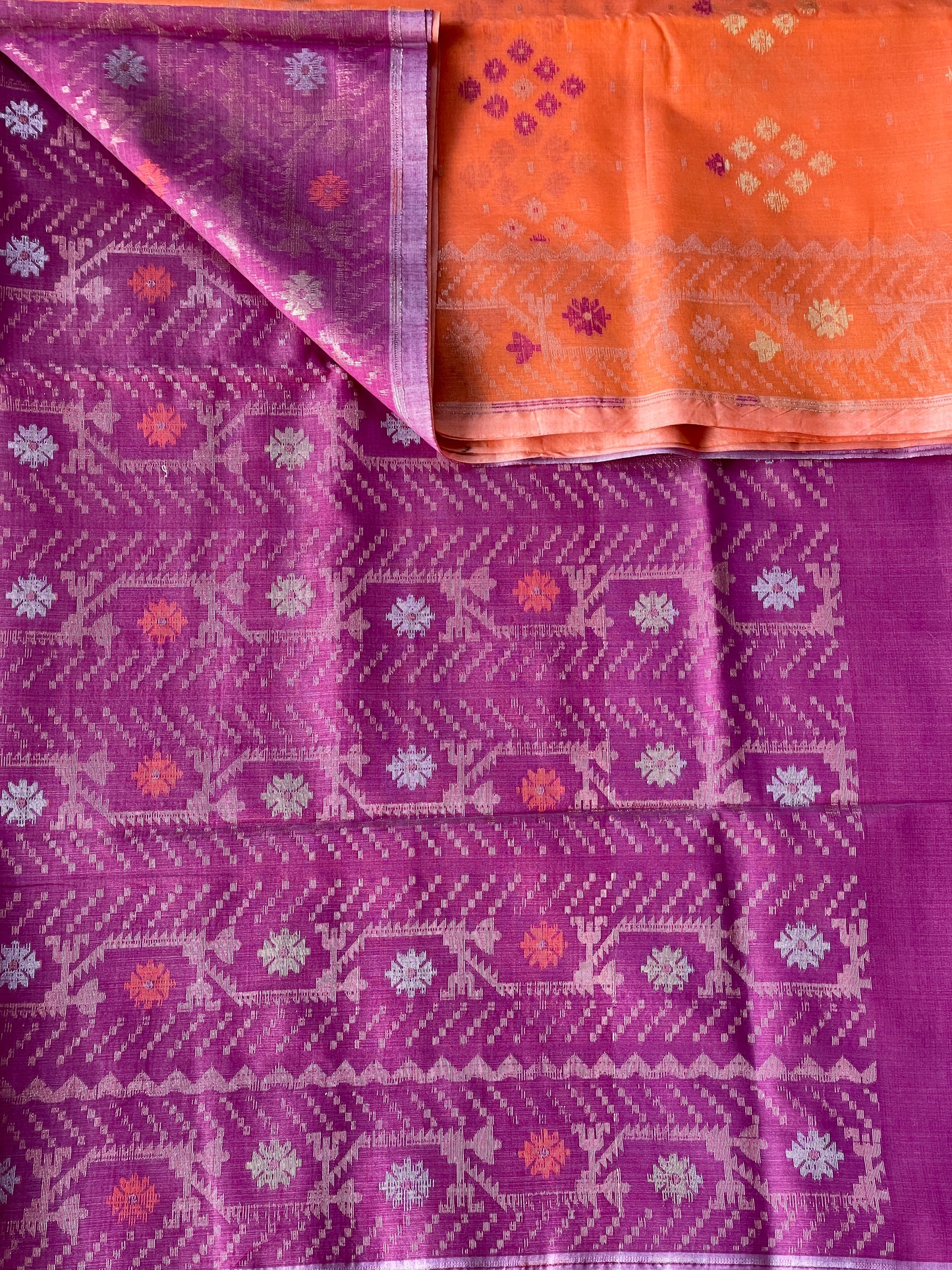 Orange Cotton Silk Saree With Zari Booti