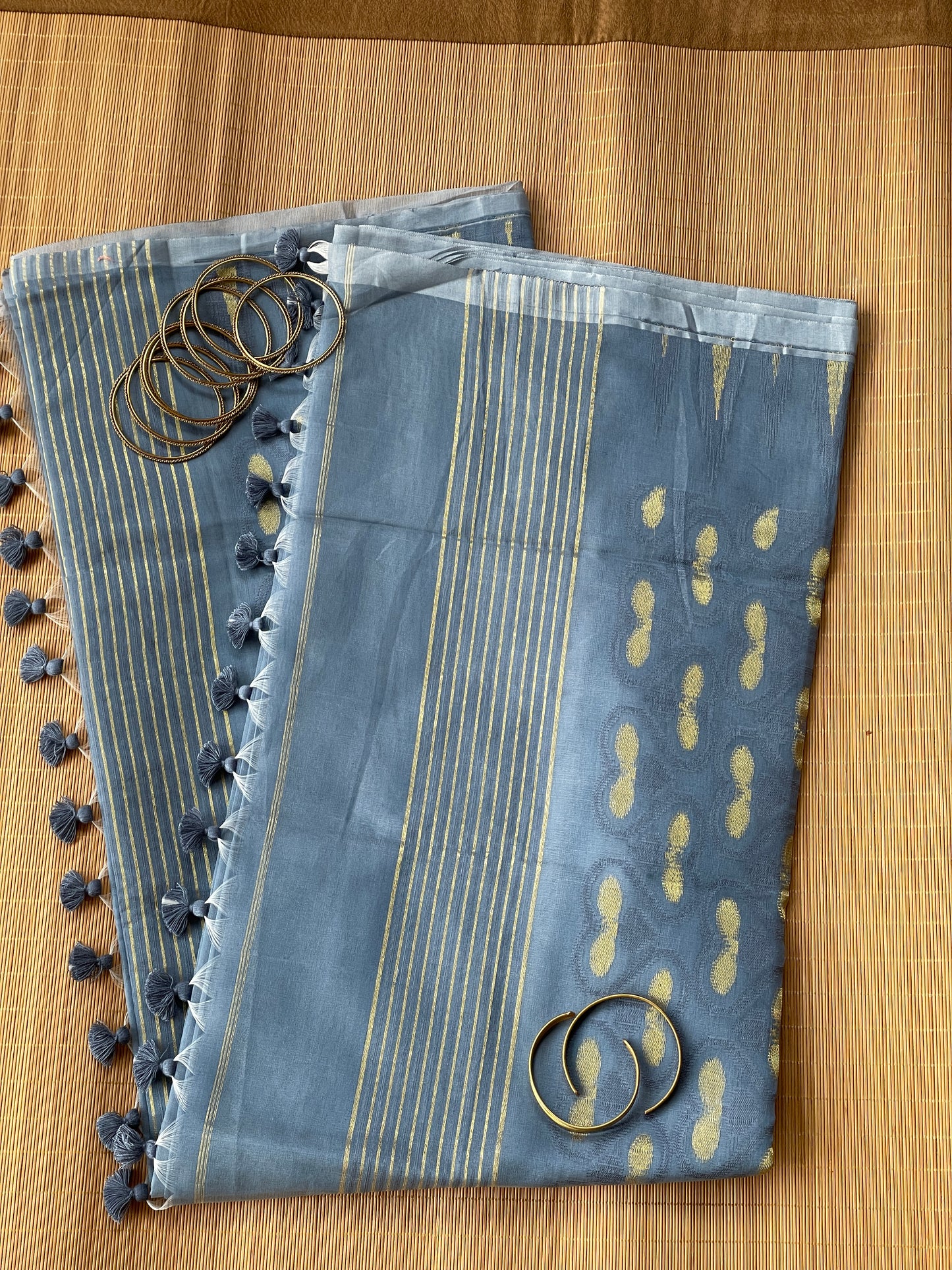 Ash Blue Cotton Silk Saree