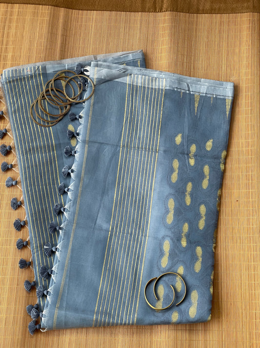 Ash Blue Cotton Silk Saree